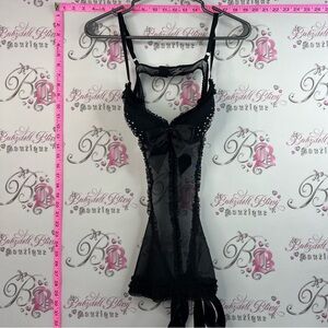 Victoria secret Black Sheer Lace Chemise with Bow Detail - Intimates apron